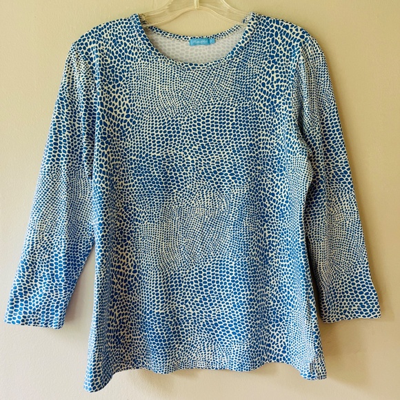 J.McLaughlin Catalina Blouse Blue Stretch Elbow Sleeves Top Shirt Sz M - Picture 4 of 4